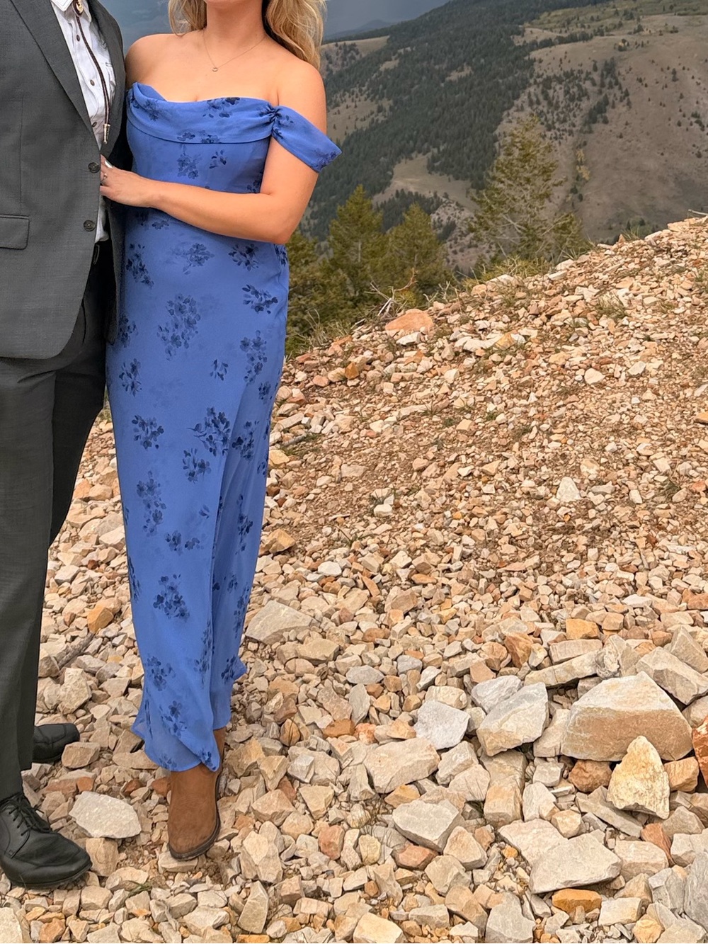 Park & Fifth Periwinkle Blue Off-Shoulder Floral Maxi Dress